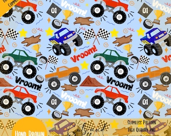 Monster Truck Seamless PNG Digital Paper 12x12 Racing Theme