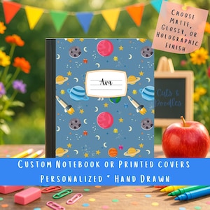 Personalized Space Notebook, Custom Composition Book, Solar System School Supplies, Kids Galaxy Journal, Hand Drawn Design, Vinyl Covers