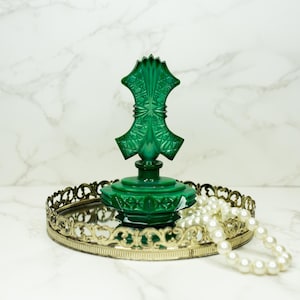 Vintage Malachite Glass Perfume Bottle – Art Deco Style – Czech Glass