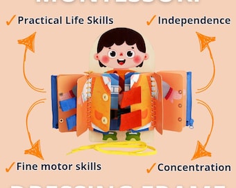 着替えフレーム 幼児用 モンテッソーリ - 着替え方を学ぶ | ビジーボード | 知育玩具 | ジッパー ボタン スナップ 紐