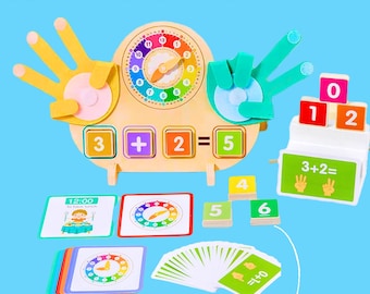5 in 1 Montessori Math Counting Toy - Felt Finger Wooden Educational Game | Early Learning for Toddlers Preschool School | Learn Clock Time