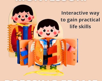 モンテッソーリ式着替えフレーム（幼児向け）｜着替え方を学ぶ｜ビジーボード、ファスナー、ボタン、レース、マジックテープ、スナップボタン付き