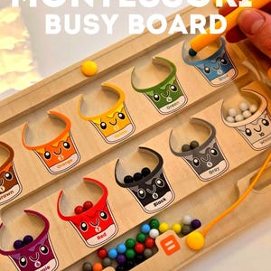 Tableau Montessori 2 en 1 Occupé pour tout-petits | Apprendre à compter les couleurs | Carte d'art | Jeu de tri magnétique | Cadeau interactif pour enfants