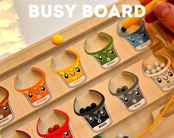 2 in 1 Montessori Busy Board Sort Colors Toddler | Learn Colors Counting Math | Art Board | Magnetic Sorting Game | Interactive Kids Gift