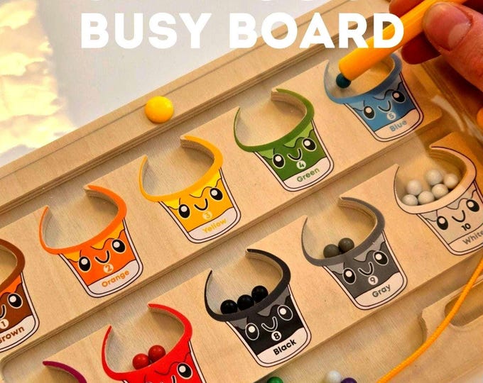 2 in 1 Montessori Busy Board Sort Colors Toddler | Learn Colors Counting Math | Art Board | Magnetic Sorting Game | Interactive Kids Gift