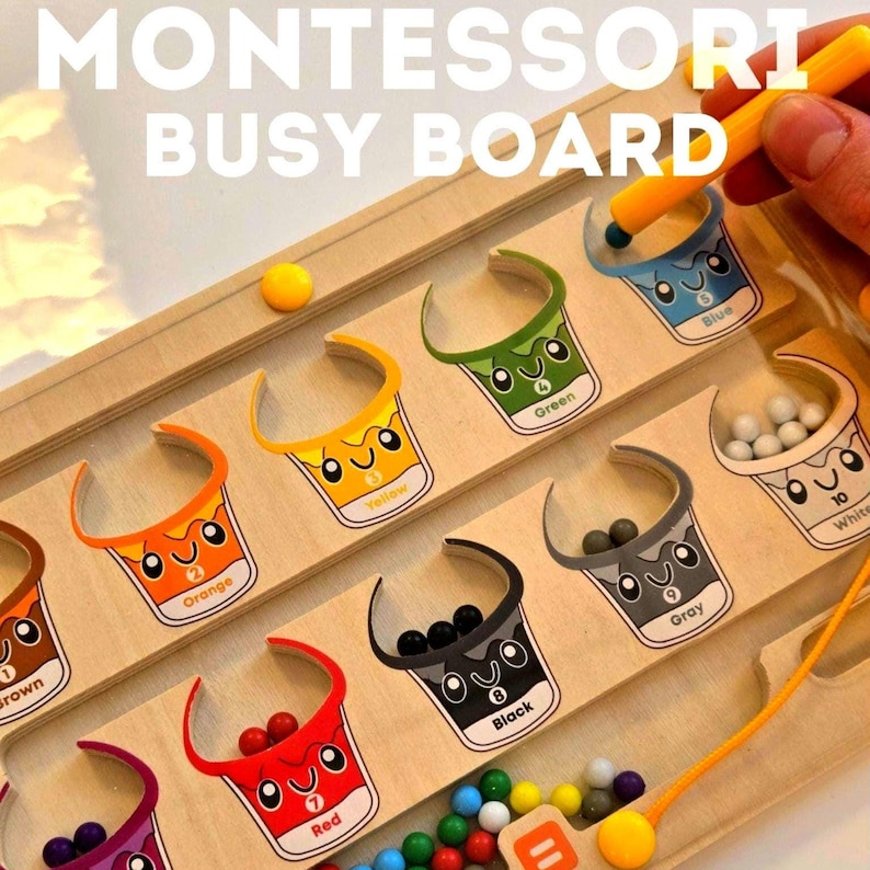 2 in 1 Montessori color sorting busy board for toddlers, interactive learning toy to teach colors and counting