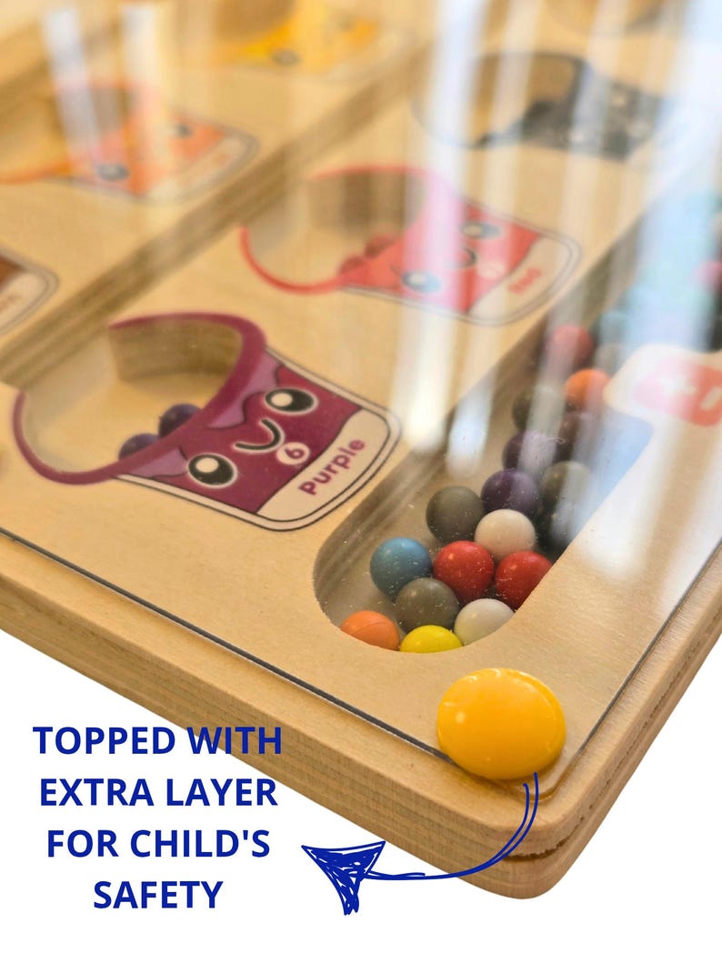 Magnetic Montessori color sorting game, toddler art board for learning math and interactive play. Topped with extra layer for child safety