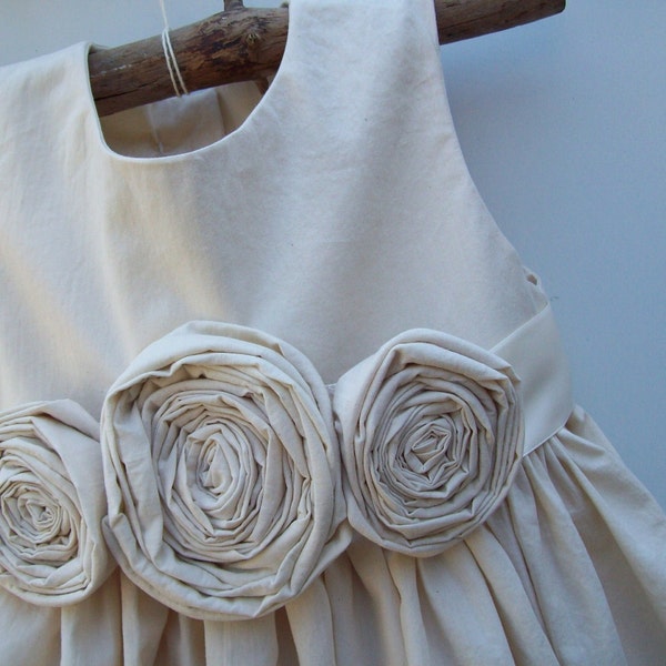 Flower girl dress ..Cedar... Natural Cotton Flower Girl Dress