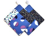 Bright Geometric Print | Quilted Potholder Set | Handmade Kitchen Decor | Blue Moons