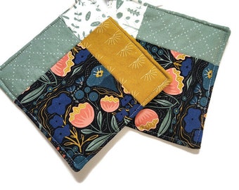 Modern Floral | Quilted Potholder Set | Handmade Kitchen Decor