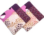 Bright Geometric Print | Quilted Potholder Set | Handmade Kitchen Decor | Purple & Pink