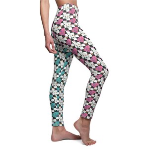 Pink Blue Ghost Print Leggings Colorful Leggings Soft Comfortable Leggings All Sizes Leggings Women Everyday Leggings Botanical Leggings