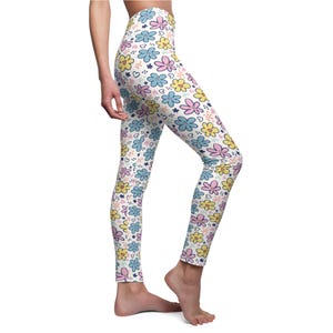 White Multi Color Floral Print Leggings Colorful Leggings Soft Comfortable Leggings All Sizes Leggings For Women Everyday Leggings