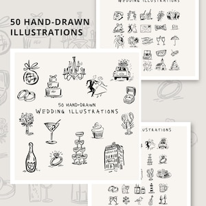 手描きウェディングアイコン50点：Canva SVGクリップアート（デジタルダウンロード） 画像 2