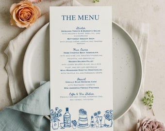 Plantilla de menú de boda dibujada a mano: Diseño original e imprimible en Canva (Descarga digital)