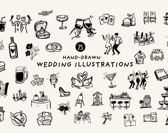 Wedding Timeline Icons Set: 75 Hand-Drawn SVG Doodles for Canva (Digital Download)