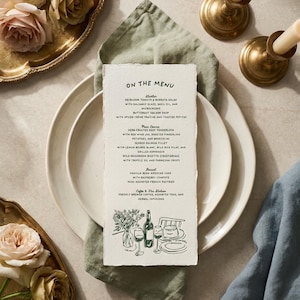 Hand-Drawn Wedding | Savor Menu | Template: Whimsical Printable Canva Design (Digital Download)