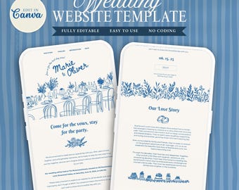 Romantic Wedding Website Template: Hand-Drawn Canva Design