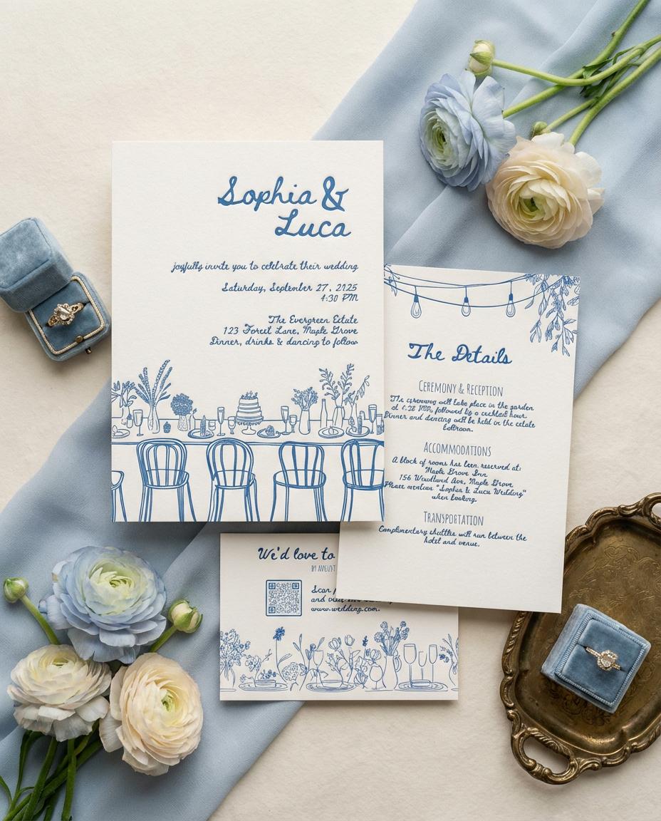 Hand-drawn Wedding Invitation Template: Romantic Canva Design - Etsy