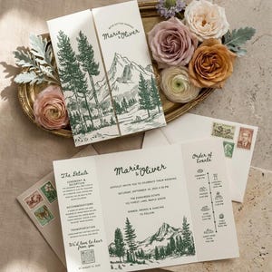 Romantic Hand-Drawn Gatefold | Mountain Haven | Wedding Invitation Template Canva Wedding Invite