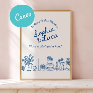 Romantische Hochzeit Willkommen Schild Vorlage: Handgezeichnete Printable (Digitaler Download, bearbeitbar in Canva