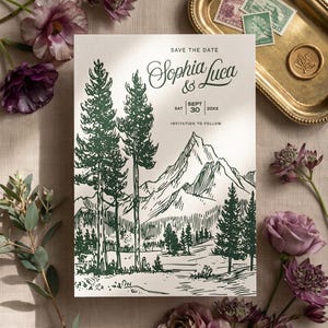 Save the Date Mountain | Adventure Awaits | Canva Template: Hand-Drawn Design