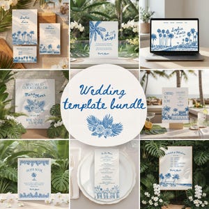 Tropical Palm Wedding Bundle Canva Hand-Drawn Templates - Full Wedding Suite + Website + Signage + Day-of Items