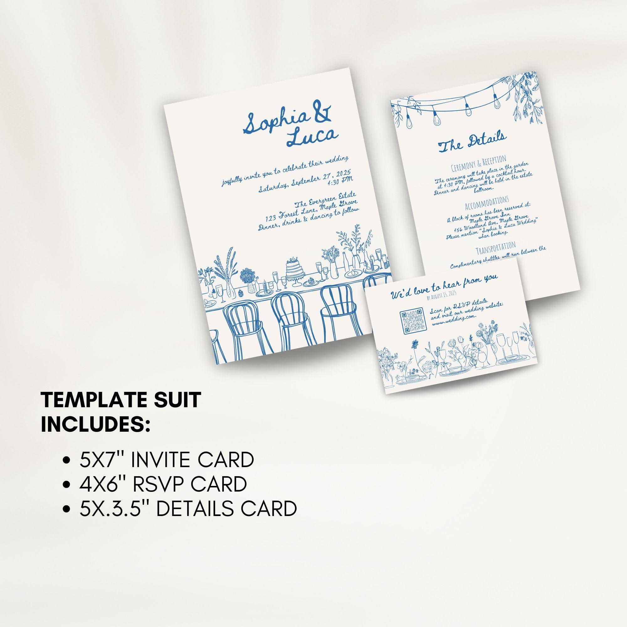 Hand-drawn Wedding Invitation Template: Romantic Canva Design - Etsy