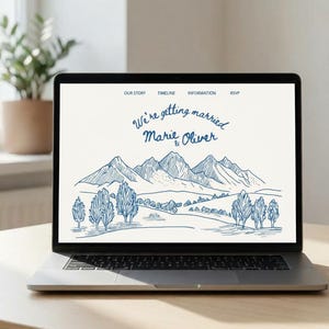 Sjabloon Mountain Wedding-website: handgetekende rustiek ontwerp (digitale RSVP-site, canva bewerkbaar)