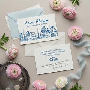 Thank You Wedding Card Template – Romantic Hand-Drawn Design – Editable Canva Download