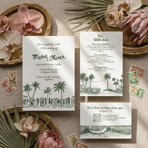 Tropical Palm | Isla Social | Wedding Invitation Template Hand-drawn: Coastal Canva Design