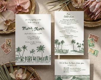Tropical Palm | Isla Social | Wedding Invitation Template Hand-drawn: Coastal Canva Design