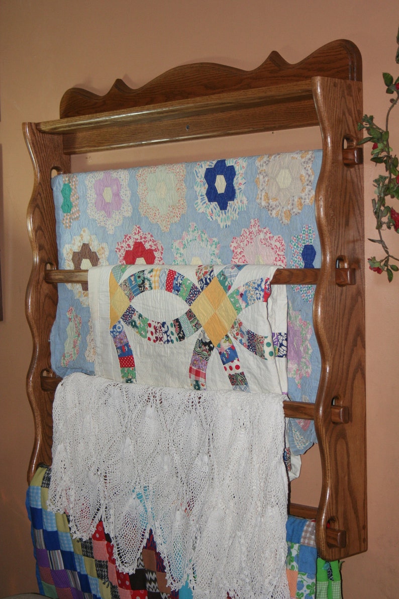 Hanging Solid Oak Quilt Rack image 1