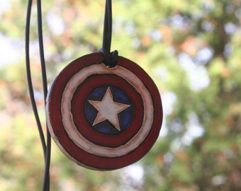 Captain America necklace, wood, jewelry tube necklace, one