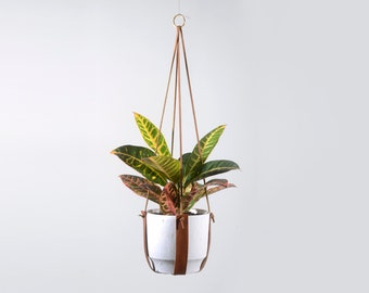Leather Plant Hanger by Plant Hugger. Stylish, Minimal, Mid-century, Home Decor, Pot, Apartment, Great Gift, Indoor, Gardening, Plants.