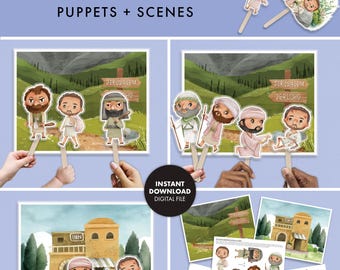 The Good Samaritan Puppets Scenes Kids Activity Lesson Bible Story primary Jesus Christian homeschool Sunday school nursery kids church