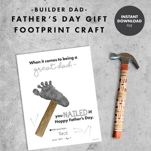 Carte d'artisanat empreinte de main pour la fête des pères au marteau - cadeau enfant pour papa constructeur construction art imprimable préscolaire activité bambin
