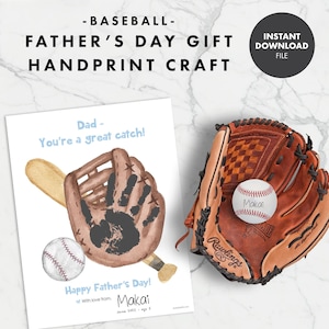 BASEBALL Handabdruck Handwerkskarte zum Vatertag - Kinder Geschenk für Papa Sport druckbare Kunst Vorschulkind Aktivität