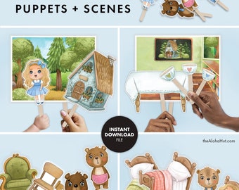Goldilocks Three Bears Puppets & Scenes toddler educational worksheet activities early education homeschool preschool story time fairy tale
