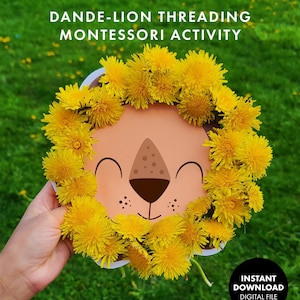 Montessori-activiteit paardenbloem inrijgen - activiteit voor kleuters of peuters - educatieve werkbladen voorschoolse educatie homeschool outdoor knutselen