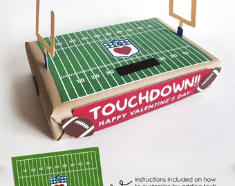 FOOTBALL FIELD Valentine's Day Box - Printable Valentine Craft DIY School Classroom Party Kids idea card sports boys girls custom