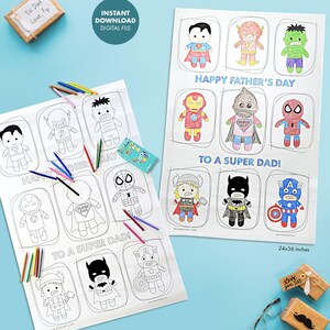 Riesige Superhelden Vatertag Poster Karte Aktivität Kinder Handwerk Geschenk für Papa druckbare Kunst Vorschulkind