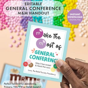 M&M General Conference Handout Tag LDS Mormon relief society ym yw priesthood primary ministering printable CFM FHE Come Follow Me Editable