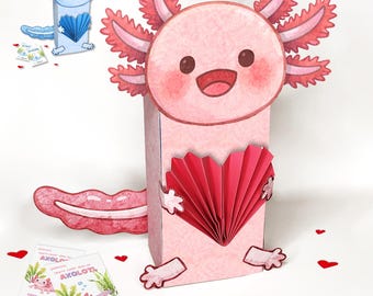 Axolotl Valentines & Box - Valentine's Day Box Valentine Box Gift Craft DIY School Classroom Party Kids idea card