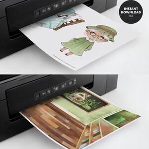 K&ouml;nnte beinhalten: Druckbarer digitaler Download einer niedlichen Comic-Oma und einer Wolfsfigur. Das Bild wird auf einem Schwarzwei&szlig;drucker gedruckt. Der Text "INSTANT DOWNLOAD FILE" befindet sich in der oberen rechten Ecke des Bildes.