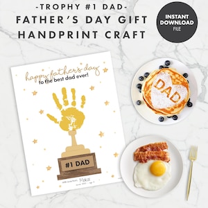 Trophée du meilleur papa, carte d'artisanat d'empreintes de main pour la fête des pères - cadeau enfant pour papa sports art imprimable préscolaire activité enfant en bas âge # 1 papa
