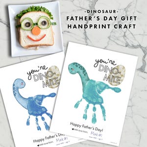Tarjeta de manualidades con huellas de manos de dinosaurios para el Día del Padre: regalo para niños para papá, arte imprimible con dinosaurios, actividad para niños en edad preescolar