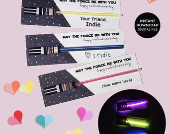 Star Wars Lightsaber Valentine - Valentine's Day Card Gift Craft DIY School Classroom Party Kids idea light saber Yoda Luke Skywalker Jedi