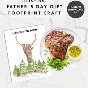 Jagen Vatertag Handabdruck Handwerk Karte - Geschenk für Papa Jäger Hirsch druckbare Kunst Vorschul Kleinkind Aktivität