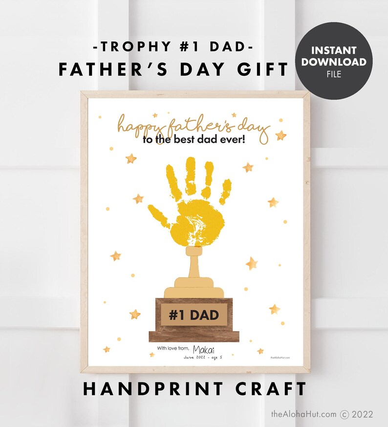 Best Dad TROPHY Father's Day Handprint Craft Card - Kids Gift for Dad ...